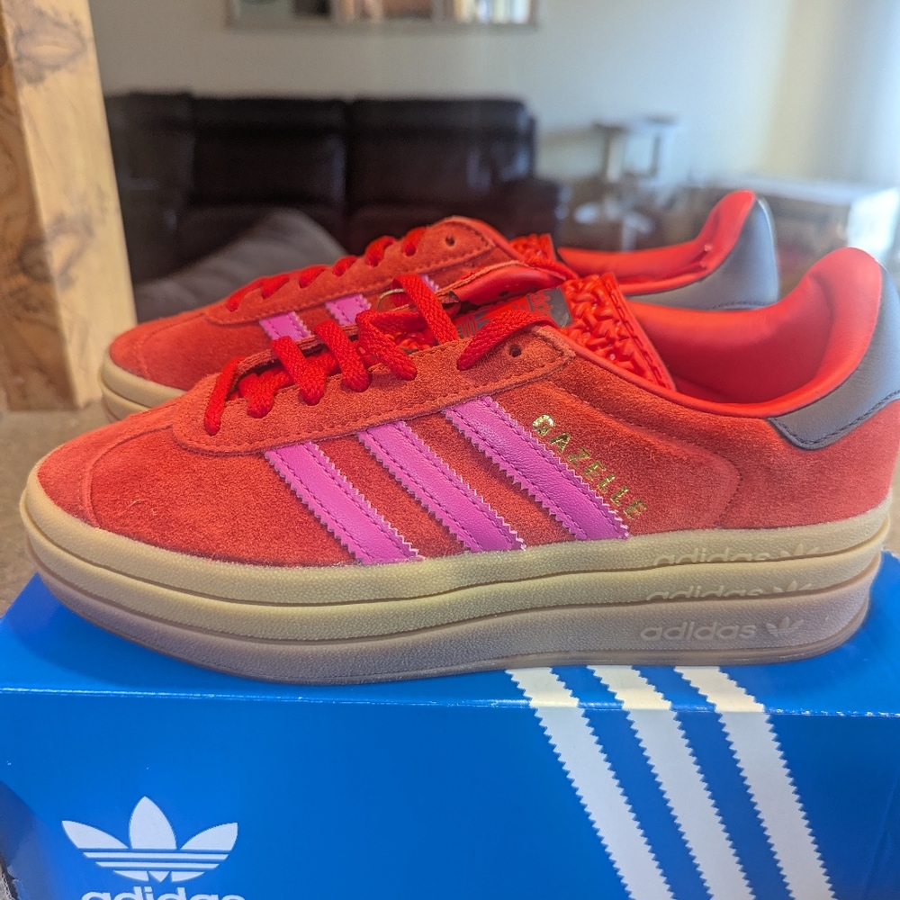 Adidas Gazelle Bold W Women's Red & Pink Suede Platform Sneakers - Picture 3 of 6